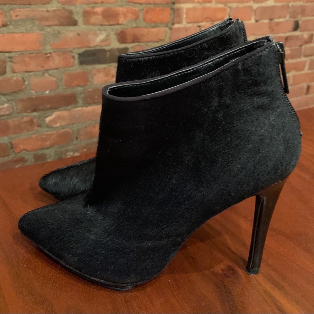 hair in hide heeled pointed toe booties